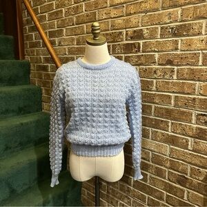 VTG 70s Light Blue Chunky Knit Popcorn Crewneck Sweater